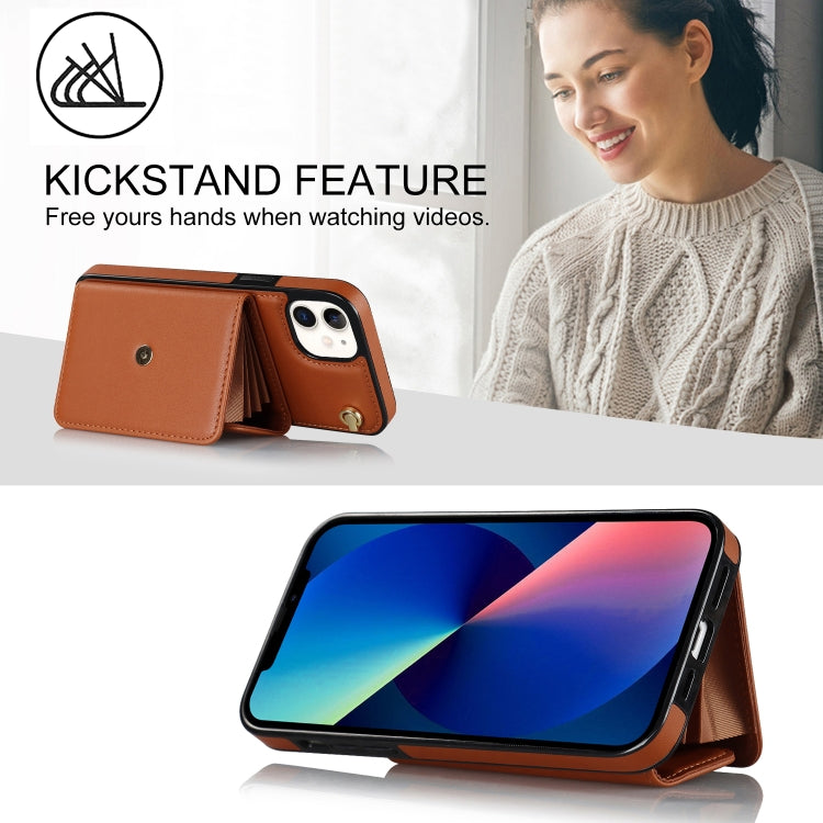 For iPhone 12 RFID Card Slot Phone Case with Long Lanyard(Brown) - iPhone 12 / 12 Pro Cases by buy2fix | Online Shopping UK | buy2fix