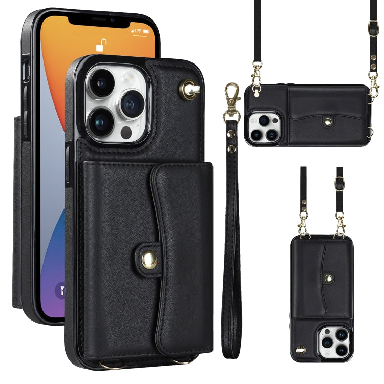 For iPhone 12 Pro RFID Card Slot Phone Case with Long Lanyard(Black) - iPhone 12 / 12 Pro Cases by buy2fix | Online Shopping UK | buy2fix