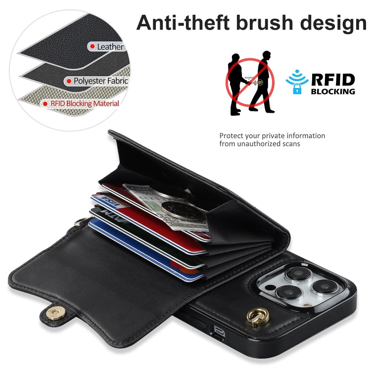 For iPhone 12 Pro RFID Card Slot Phone Case with Long Lanyard(Black) - iPhone 12 / 12 Pro Cases by buy2fix | Online Shopping UK | buy2fix