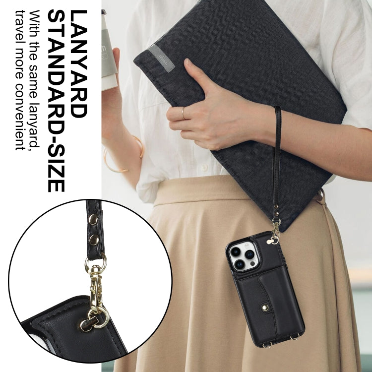 For iPhone 12 Pro RFID Card Slot Phone Case with Long Lanyard(Black) - iPhone 12 / 12 Pro Cases by buy2fix | Online Shopping UK | buy2fix