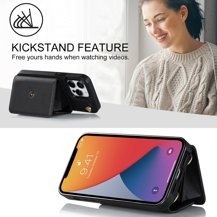 For iPhone 12 Pro RFID Card Slot Phone Case with Long Lanyard(Black) - iPhone 12 / 12 Pro Cases by buy2fix | Online Shopping UK | buy2fix