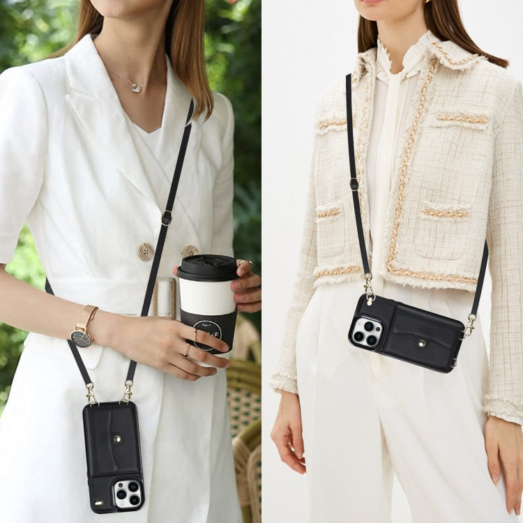 For iPhone 12 Pro RFID Card Slot Phone Case with Long Lanyard(Black) - iPhone 12 / 12 Pro Cases by buy2fix | Online Shopping UK | buy2fix