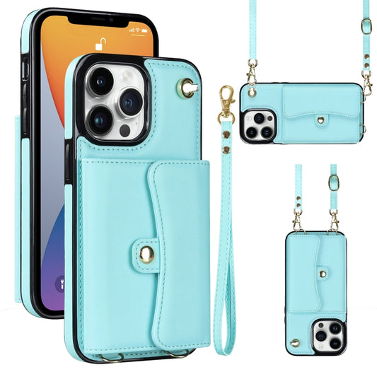 For iPhone 12 Pro RFID Card Slot Phone Case with Long Lanyard(Mint Green) - iPhone 12 / 12 Pro Cases by buy2fix | Online Shopping UK | buy2fix