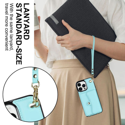 For iPhone 12 Pro RFID Card Slot Phone Case with Long Lanyard(Mint Green) - iPhone 12 / 12 Pro Cases by buy2fix | Online Shopping UK | buy2fix