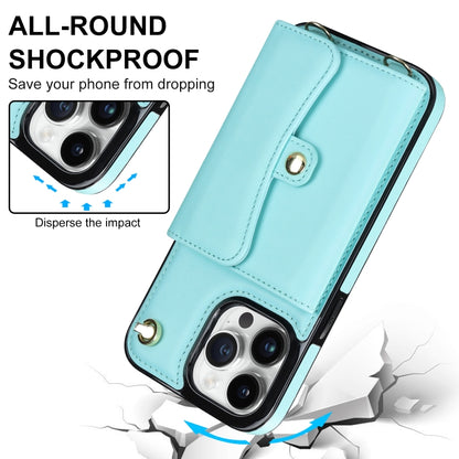 For iPhone 12 Pro RFID Card Slot Phone Case with Long Lanyard(Mint Green) - iPhone 12 / 12 Pro Cases by buy2fix | Online Shopping UK | buy2fix