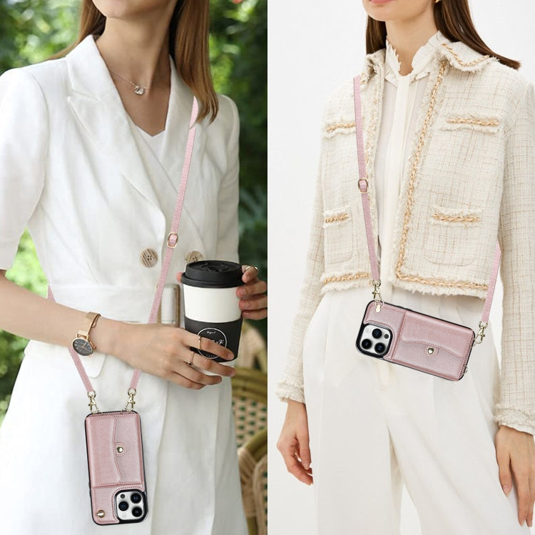 For iPhone 12 Pro RFID Card Slot Phone Case with Long Lanyard(Rose Gold) - iPhone 12 / 12 Pro Cases by buy2fix | Online Shopping UK | buy2fix