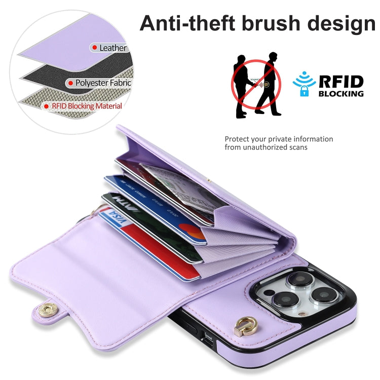 For iPhone 12 Pro RFID Card Slot Phone Case with Long Lanyard(Purple) - iPhone 12 / 12 Pro Cases by buy2fix | Online Shopping UK | buy2fix