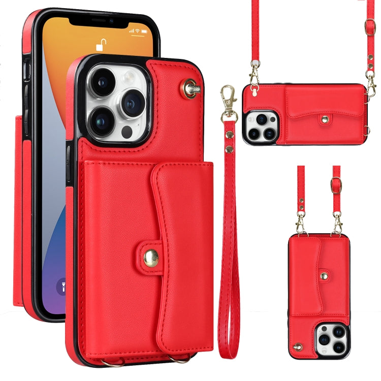 For iPhone 12 Pro Max RFID Card Slot Phone Case with Long Lanyard(Red) - iPhone 12 Pro Max Cases by buy2fix | Online Shopping UK | buy2fix