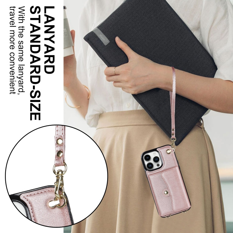 For iPhone 12 Pro Max RFID Card Slot Phone Case with Long Lanyard(Rose Gold) - iPhone 12 Pro Max Cases by buy2fix | Online Shopping UK | buy2fix