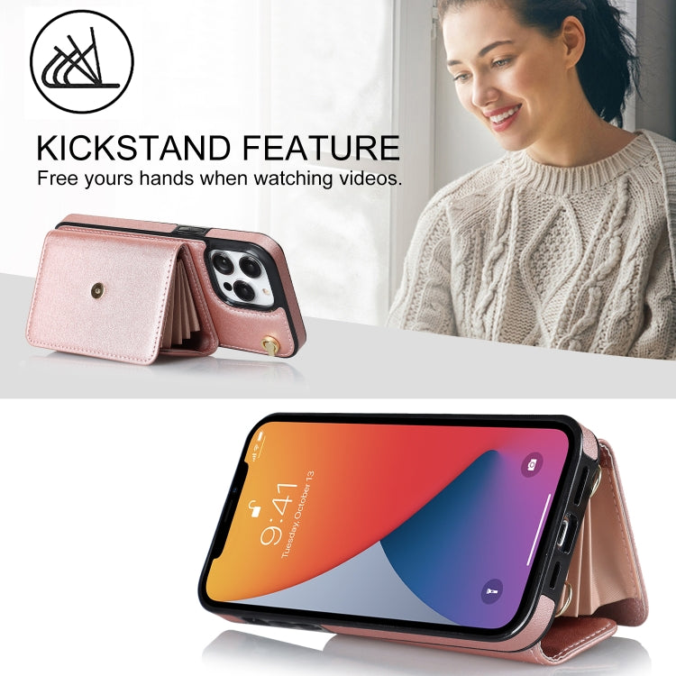 For iPhone 12 Pro Max RFID Card Slot Phone Case with Long Lanyard(Rose Gold) - iPhone 12 Pro Max Cases by buy2fix | Online Shopping UK | buy2fix