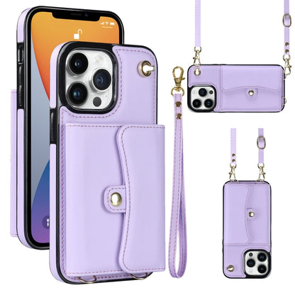 For iPhone 12 Pro Max RFID Card Slot Phone Case with Long Lanyard(Purple) - iPhone 12 Pro Max Cases by buy2fix | Online Shopping UK | buy2fix