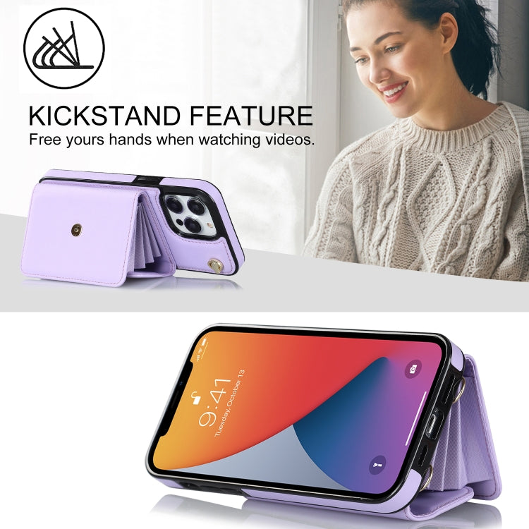 For iPhone 12 Pro Max RFID Card Slot Phone Case with Long Lanyard(Purple) - iPhone 12 Pro Max Cases by buy2fix | Online Shopping UK | buy2fix