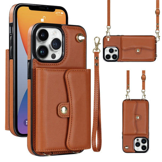 For iPhone 12 Pro Max RFID Card Slot Phone Case with Long Lanyard(Brown) - iPhone 12 Pro Max Cases by buy2fix | Online Shopping UK | buy2fix