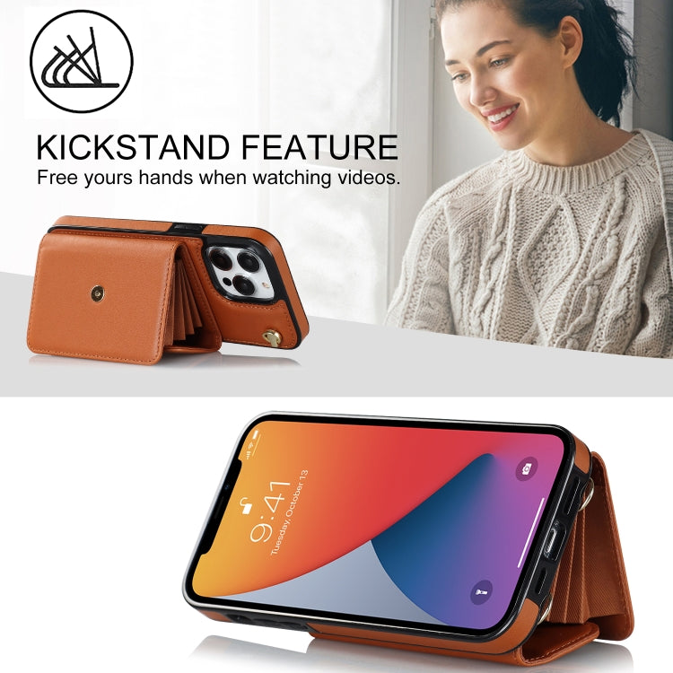 For iPhone 12 Pro Max RFID Card Slot Phone Case with Long Lanyard(Brown) - iPhone 12 Pro Max Cases by buy2fix | Online Shopping UK | buy2fix