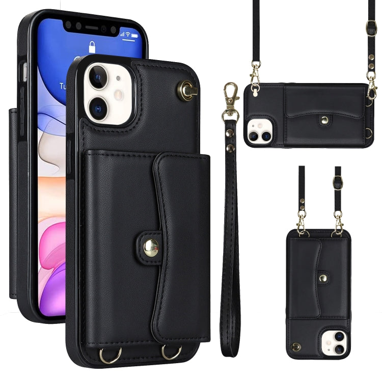 For iPhone 11 RFID Card Slot Phone Case with Long Lanyard(Black) - iPhone 11 Cases by buy2fix | Online Shopping UK | buy2fix