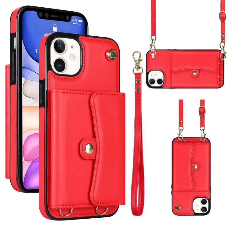For iPhone 11 RFID Card Slot Phone Case with Long Lanyard(Red) - iPhone 11 Cases by buy2fix | Online Shopping UK | buy2fix