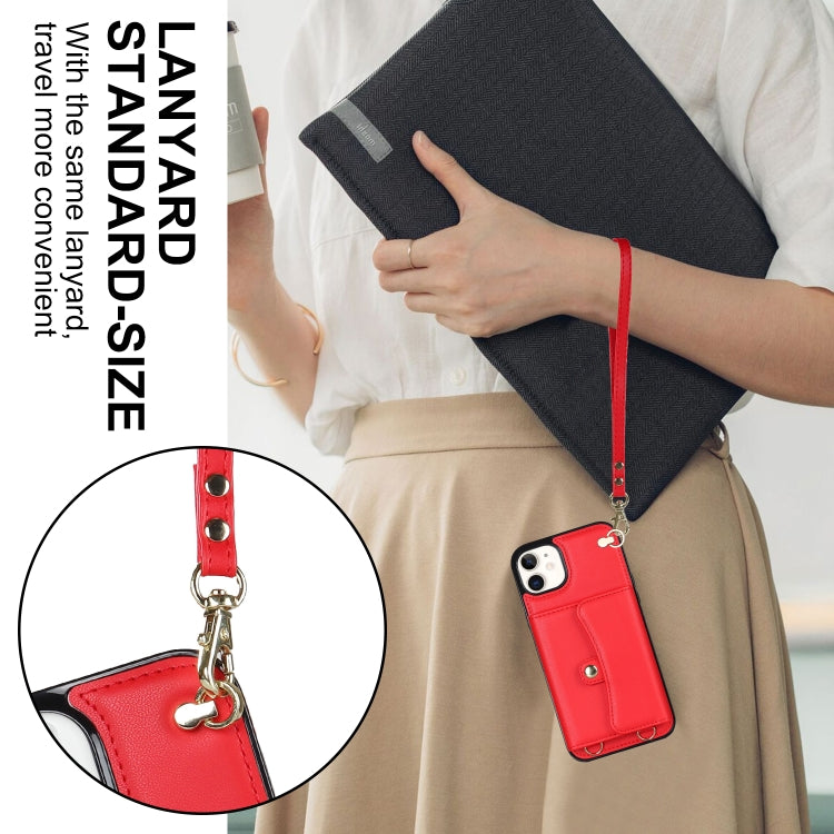 For iPhone 11 RFID Card Slot Phone Case with Long Lanyard(Red) - iPhone 11 Cases by buy2fix | Online Shopping UK | buy2fix