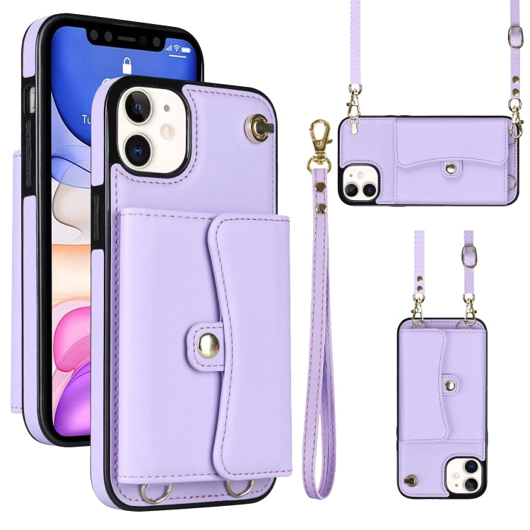 For iPhone 11 RFID Card Slot Phone Case with Long Lanyard(Purple) - iPhone 11 Cases by buy2fix | Online Shopping UK | buy2fix