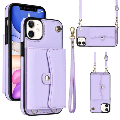 For iPhone 11 RFID Card Slot Phone Case with Long Lanyard(Purple) - iPhone 11 Cases by buy2fix | Online Shopping UK | buy2fix