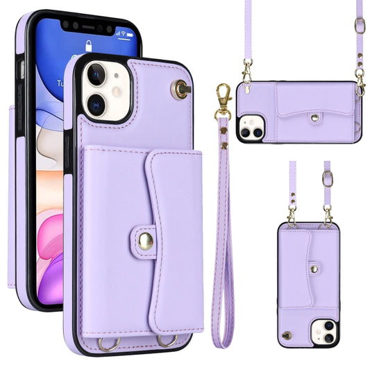 For iPhone 11 RFID Card Slot Phone Case with Long Lanyard(Purple) - iPhone 11 Cases by buy2fix | Online Shopping UK | buy2fix