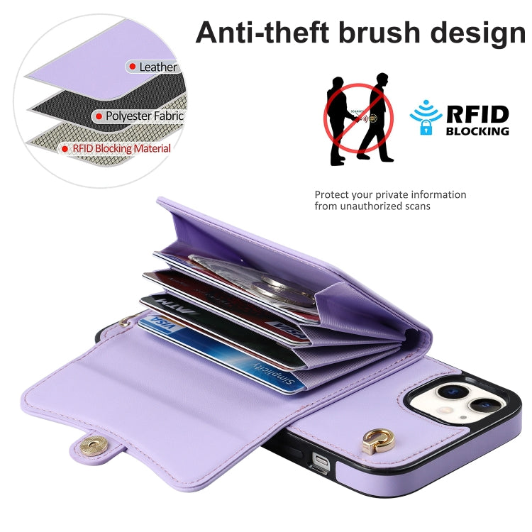 For iPhone 11 RFID Card Slot Phone Case with Long Lanyard(Purple) - iPhone 11 Cases by buy2fix | Online Shopping UK | buy2fix