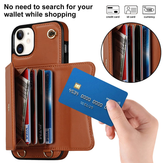 For iPhone 11 RFID Card Slot Phone Case with Long Lanyard(Brown) - iPhone 11 Cases by buy2fix | Online Shopping UK | buy2fix