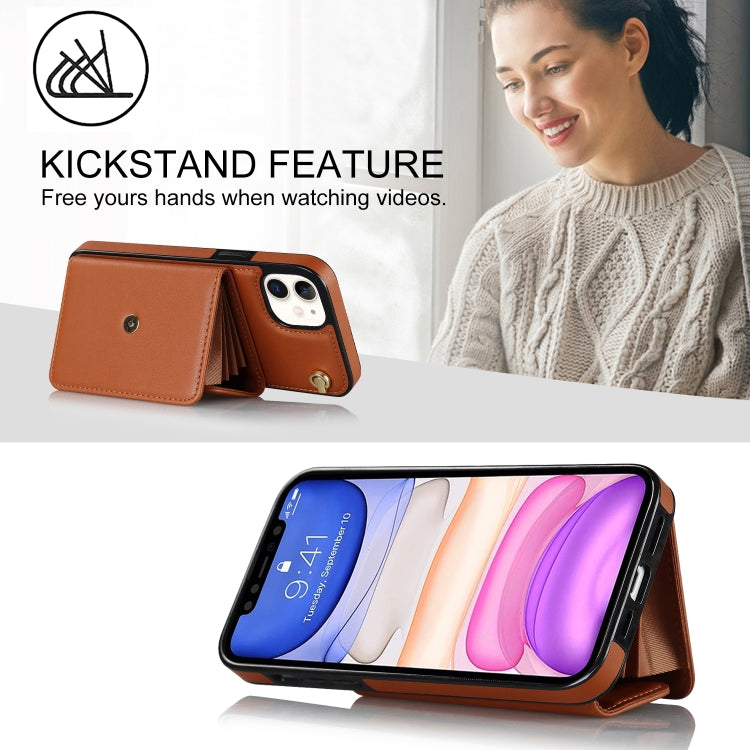 For iPhone 11 RFID Card Slot Phone Case with Long Lanyard(Brown) - iPhone 11 Cases by buy2fix | Online Shopping UK | buy2fix