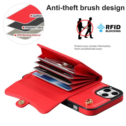 For iPhone 11 Pro RFID Card Slot Phone Case with Long Lanyard(Red) - iPhone 11 Pro Cases by buy2fix | Online Shopping UK | buy2fix