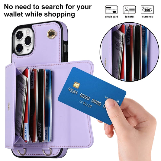 For iPhone 11 Pro RFID Card Slot Phone Case with Long Lanyard(Purple) - iPhone 11 Pro Cases by buy2fix | Online Shopping UK | buy2fix