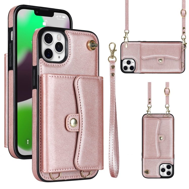 For iPhone 11 Pro Max RFID Card Slot Phone Case with Long Lanyard(Rose Gold) - iPhone 11 Pro Max Cases by buy2fix | Online Shopping UK | buy2fix