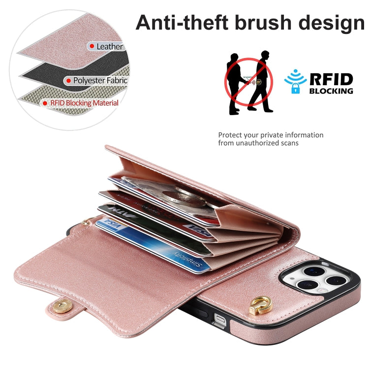 For iPhone 11 Pro Max RFID Card Slot Phone Case with Long Lanyard(Rose Gold) - iPhone 11 Pro Max Cases by buy2fix | Online Shopping UK | buy2fix