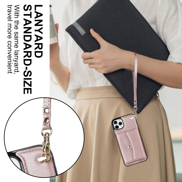 For iPhone 11 Pro Max RFID Card Slot Phone Case with Long Lanyard(Rose Gold) - iPhone 11 Pro Max Cases by buy2fix | Online Shopping UK | buy2fix