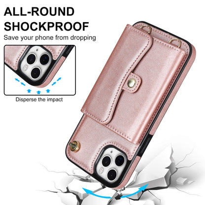 For iPhone 11 Pro Max RFID Card Slot Phone Case with Long Lanyard(Rose Gold) - iPhone 11 Pro Max Cases by buy2fix | Online Shopping UK | buy2fix