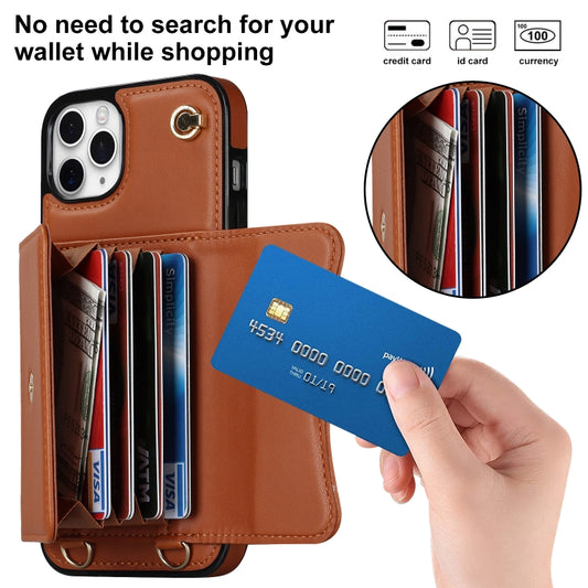 For iPhone 11 Pro Max RFID Card Slot Phone Case with Long Lanyard(Brown) - iPhone 11 Pro Max Cases by buy2fix | Online Shopping UK | buy2fix