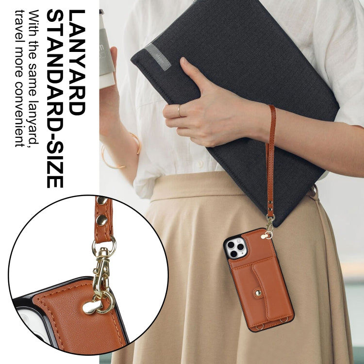 For iPhone 11 Pro Max RFID Card Slot Phone Case with Long Lanyard(Brown) - iPhone 11 Pro Max Cases by buy2fix | Online Shopping UK | buy2fix