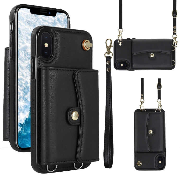 For iPhone X / XS RFID Card Slot Phone Case with Long Lanyard(Black) - More iPhone Cases by buy2fix | Online Shopping UK | buy2fix