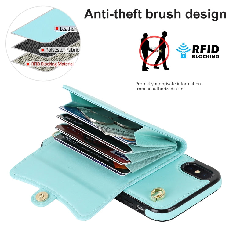 For iPhone X / XS RFID Card Slot Phone Case with Long Lanyard(Mint Green) - More iPhone Cases by buy2fix | Online Shopping UK | buy2fix