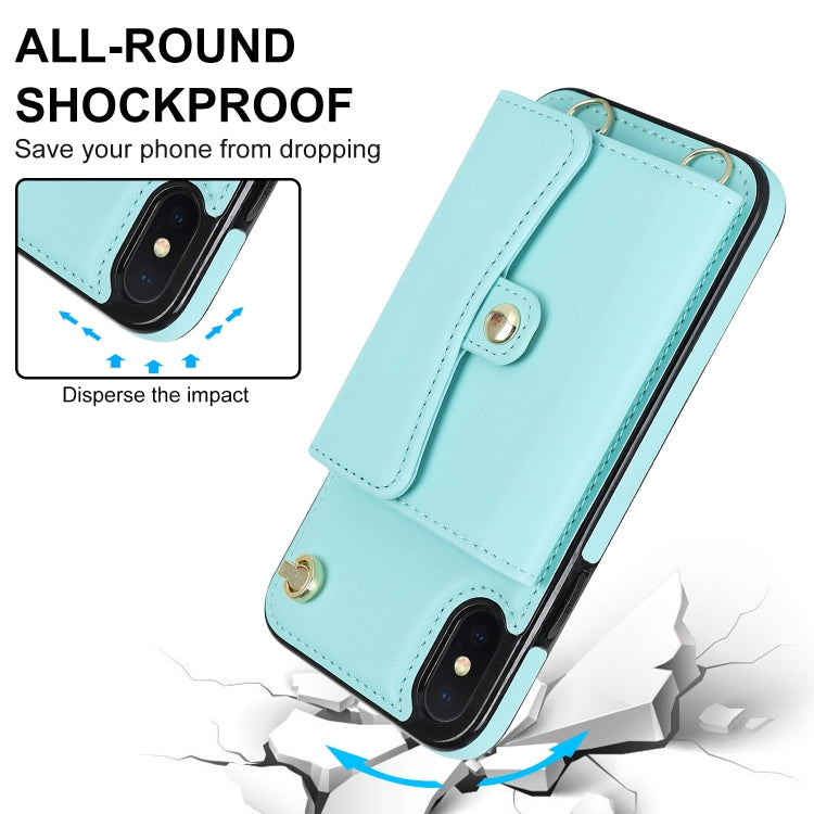 For iPhone X / XS RFID Card Slot Phone Case with Long Lanyard(Mint Green) - More iPhone Cases by buy2fix | Online Shopping UK | buy2fix