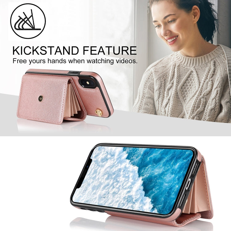 For iPhone X / XS RFID Card Slot Phone Case with Long Lanyard(Rose Gold) - More iPhone Cases by buy2fix | Online Shopping UK | buy2fix