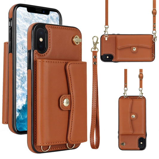 For iPhone X / XS RFID Card Slot Phone Case with Long Lanyard(Brown) - More iPhone Cases by buy2fix | Online Shopping UK | buy2fix