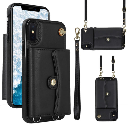 For iPhone XS Max RFID Card Slot Phone Case with Long Lanyard(Black) - More iPhone Cases by buy2fix | Online Shopping UK | buy2fix