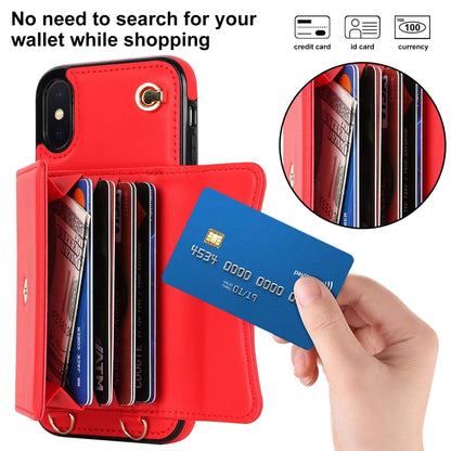 For iPhone XS Max RFID Card Slot Phone Case with Long Lanyard(Red) - More iPhone Cases by buy2fix | Online Shopping UK | buy2fix