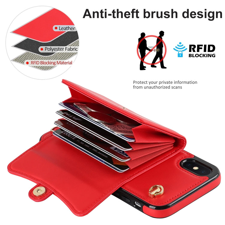 For iPhone XS Max RFID Card Slot Phone Case with Long Lanyard(Red) - More iPhone Cases by buy2fix | Online Shopping UK | buy2fix