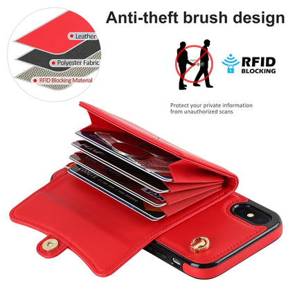 For iPhone XS Max RFID Card Slot Phone Case with Long Lanyard(Red) - More iPhone Cases by buy2fix | Online Shopping UK | buy2fix