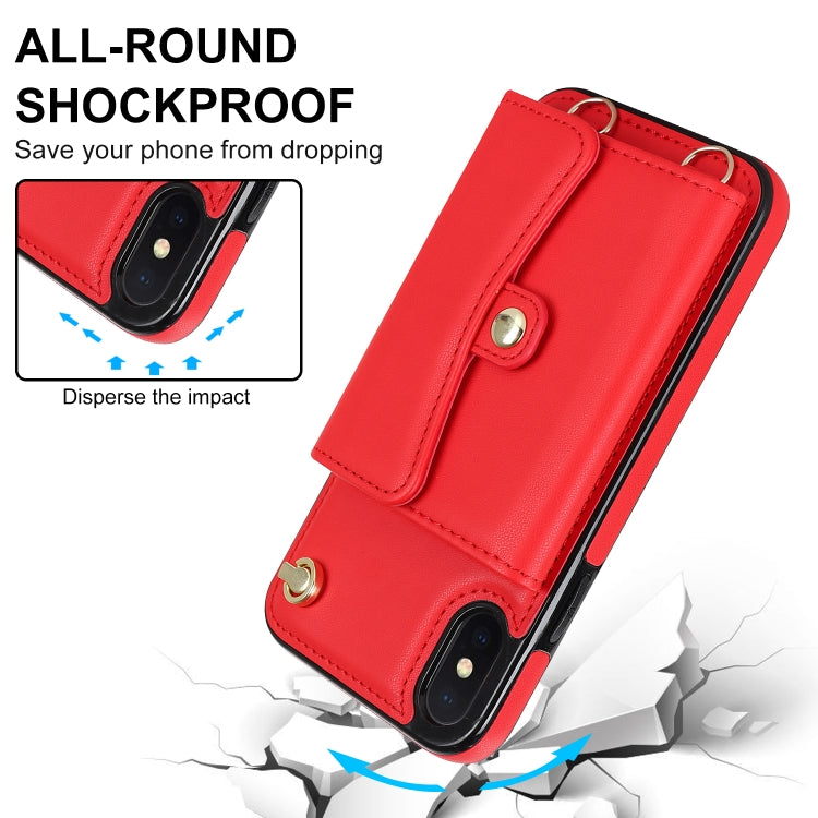 For iPhone XS Max RFID Card Slot Phone Case with Long Lanyard(Red) - More iPhone Cases by buy2fix | Online Shopping UK | buy2fix