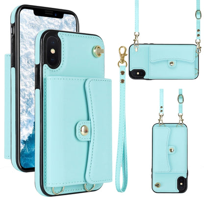 For iPhone XS Max RFID Card Slot Phone Case with Long Lanyard(Mint Green) - More iPhone Cases by buy2fix | Online Shopping UK | buy2fix