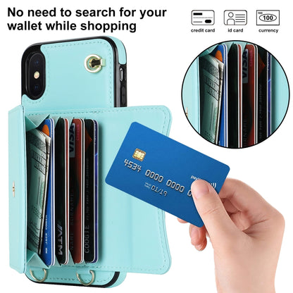 For iPhone XS Max RFID Card Slot Phone Case with Long Lanyard(Mint Green) - More iPhone Cases by buy2fix | Online Shopping UK | buy2fix