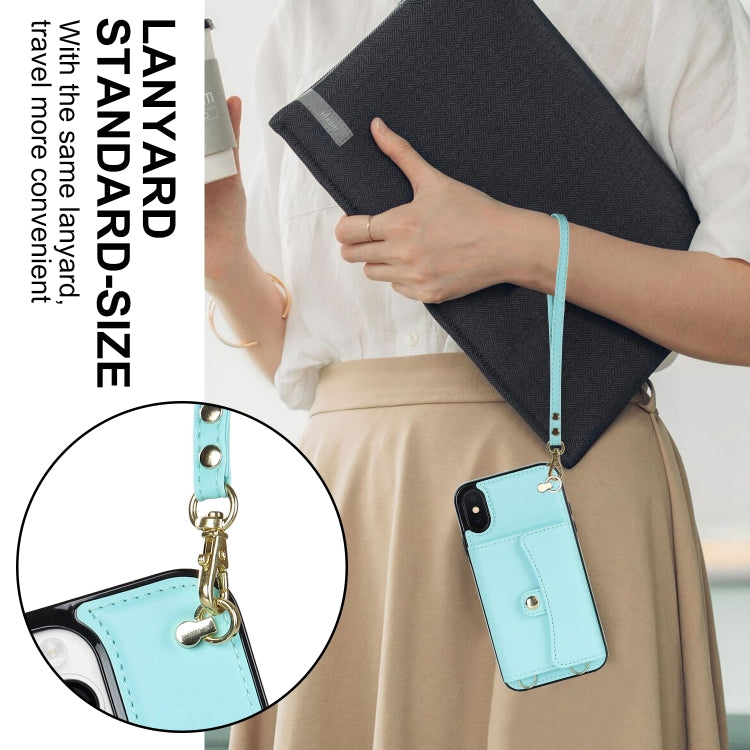 For iPhone XS Max RFID Card Slot Phone Case with Long Lanyard(Mint Green) - More iPhone Cases by buy2fix | Online Shopping UK | buy2fix