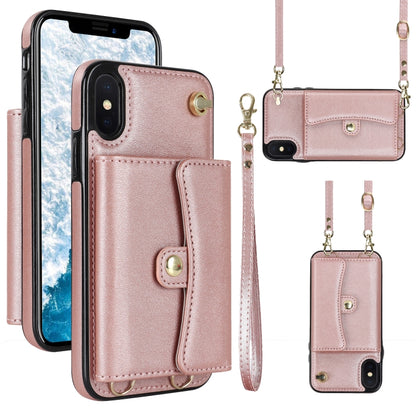 For iPhone XS Max RFID Card Slot Phone Case with Long Lanyard(Rose Gold) - More iPhone Cases by buy2fix | Online Shopping UK | buy2fix