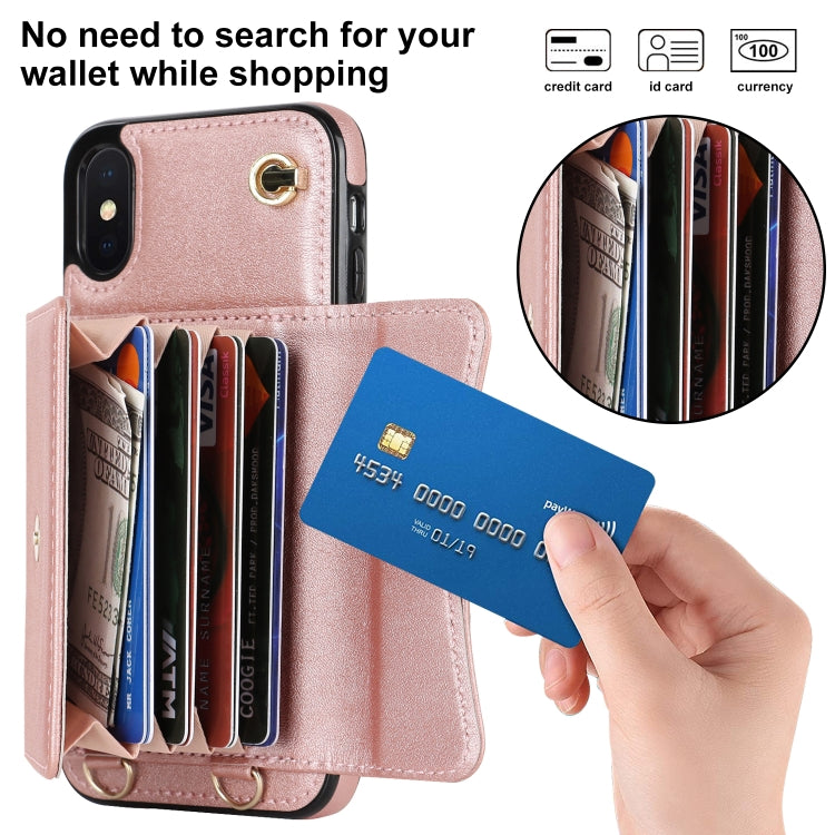 For iPhone XS Max RFID Card Slot Phone Case with Long Lanyard(Rose Gold) - More iPhone Cases by buy2fix | Online Shopping UK | buy2fix